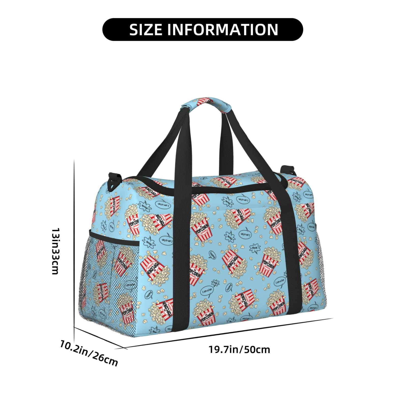 Fuzoiu I Am A Fan Popcorn Print Travel Duffle Bag,Carry On Tote Bags,Duffel Bag,Sport Gym Bag, Hospital Bag for Labor and Delivery, Overnight Bag,Luggage Bag