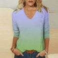 thumbnail image 2 of JIUKE 3/4 Sleeve Shirts for Women Casual V Neck Tunic Top Color Block Loose Fitted Comfy Tees, 2 of 7