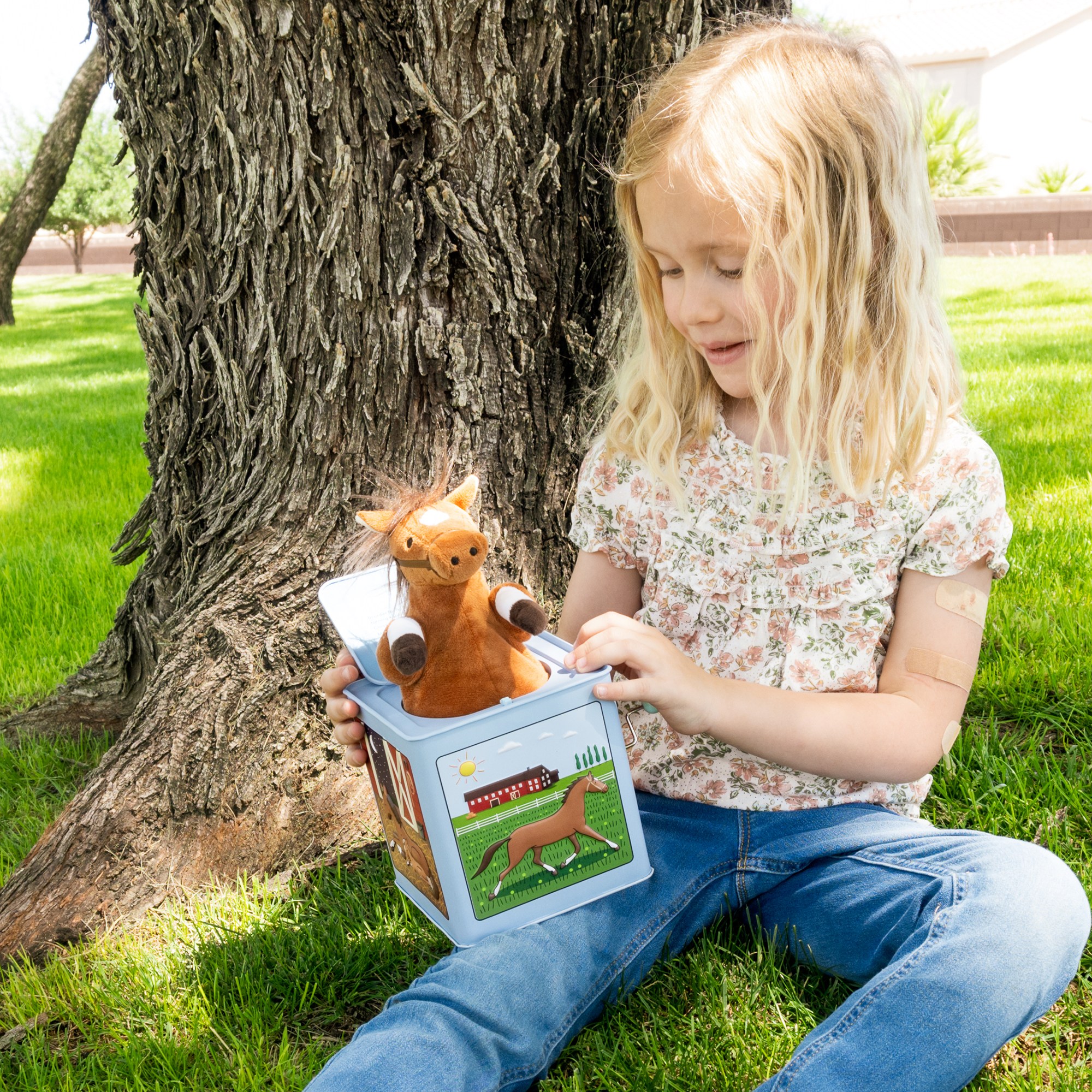 Jack Rabbit Creations: Rosie The Racehorse - Classic Music Jack In The Box Toy, Plush Brown Horse, Side Crank Plays Song, Surprise Pop-Up, Kids Age 3+