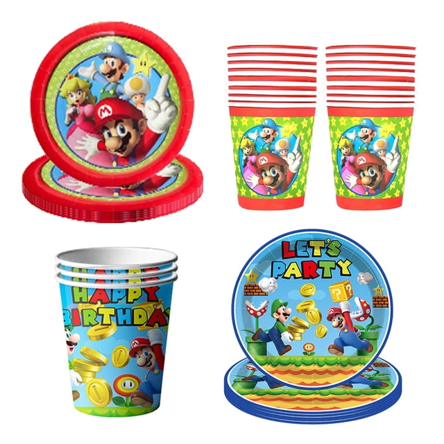 Decoración de cumpleaños de Super Mario, vajilla, manteles, vasos de papel, platos, telón de fondo, globos de dígitos para fiesta, recuerdos para bebés y niños