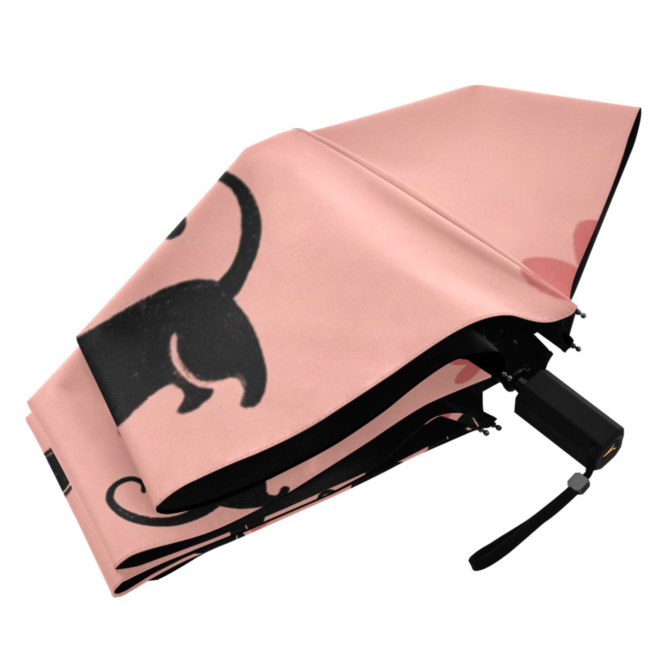 Dachshund Dog with Hearts Valentine All Weather Umbrella Triple Folding Parasol 6 Ribs UV Protection Portable
