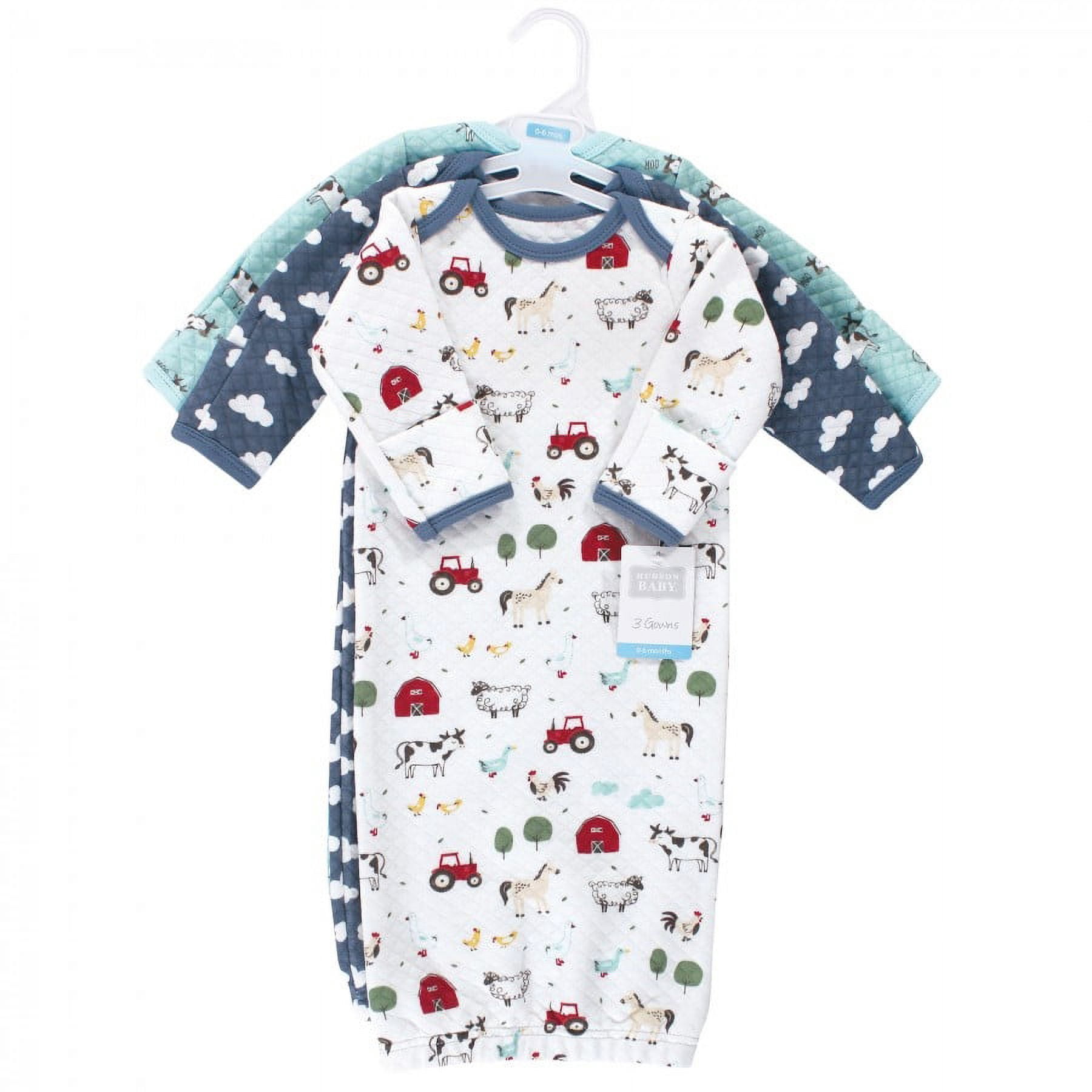 Hudson Baby Cotton Quilted Long Sleeve Gowns Baby Bodysuits & One-Pieces, 0-6 Months, 3 Pack
