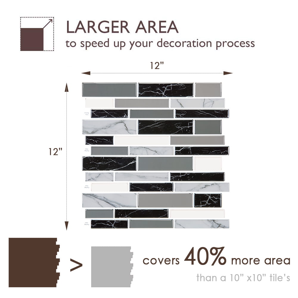 10-Sheet Peel and Stick Backsplash Tile, Stick on Tiles Backsplash for Kitchen & Bathroom Waterproof Self-Adhesive Vinyl Wall Panels