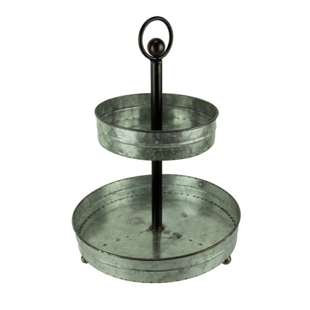 New Round Metal Tray - Rustic Round 2 Tier Galvanized Metal Serving Tray