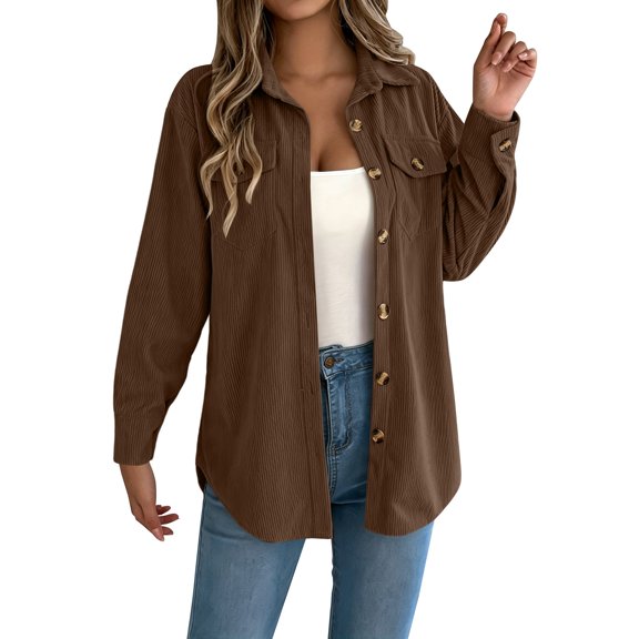 Shackets for Women Waffle Knit Tops Long Sleeve Button Down Shirt Fall Jackets Outfits Corduroy Jacket Womens Shackets Jacket Plus Size Long Sleeve Shirts Blouses Tops