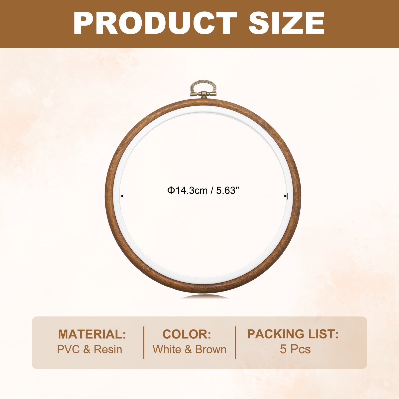 5 Pcs Embroidery Hoop Frame, Imitated Wood Round Cross Stitch Hoops with Metal Ring for Embroidery DIY Craft Sewing Wall Decor (6.69 Inch White & Brown)