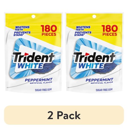 (2 pack) Trident White Peppermint Sugar Free Gum, Value Pack, 180 Regular Size Pieces
