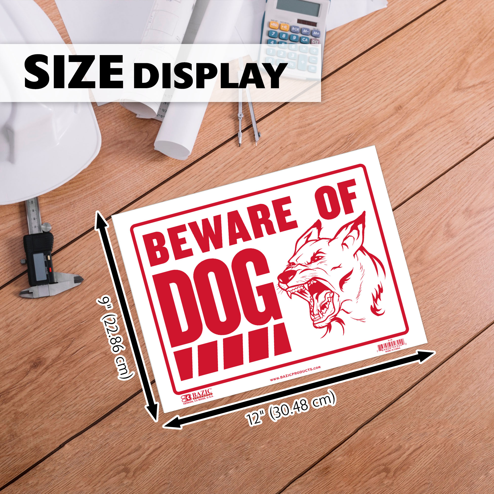 BAZIC Beware of Dog Sign 9"X12", Waterproof Indoor Signage, 4-Pack