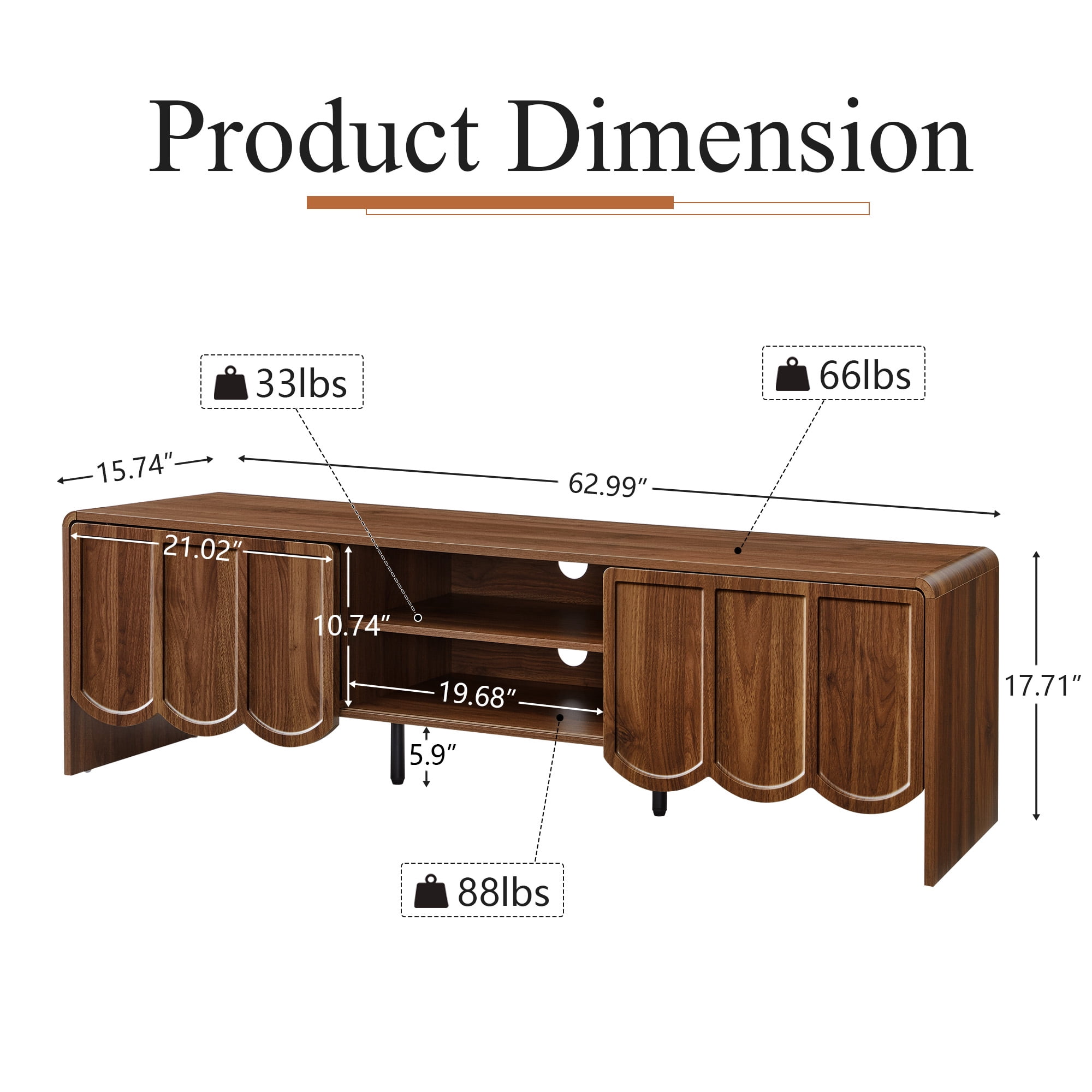 YOCWO TV Stands for 65 inch tv, TV Stand with Sliding Wave Doors, Wood Entertainment Center for TVs, Media Console Cabinet with Open Storage for Living Room, Walnut