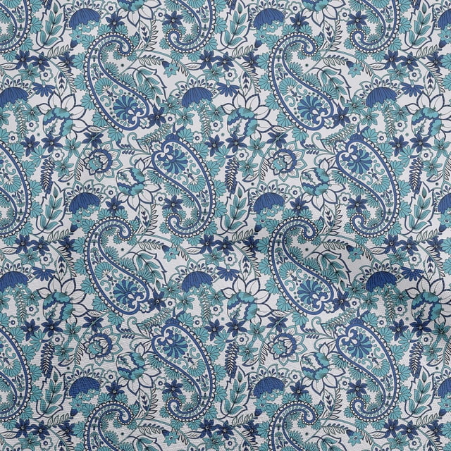 oneOone Polyester Lycra Light Blue Fabric Paisleys Sewing Craft Projects Fabric Prints By Yard 56 Inch Wide