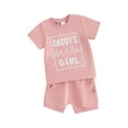 thumbnail image 2 of Musuos Baby Girl Summer Outfit 6 12 18 24M 3T Letter Print Short Sleeve Crew Neck T-Shirts Tops Elastic Waist Shorts Set, 2 of 10