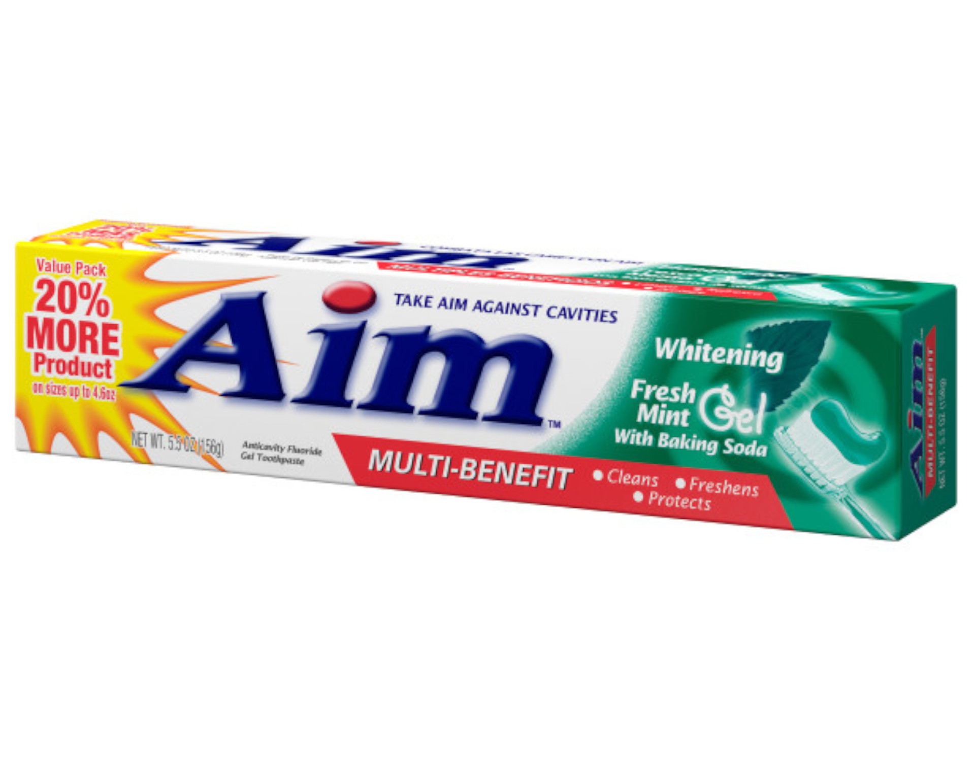 Aim Multi-Benefit Whitening Fresh Mint Gel Toothpaste with Baking Soda, 5.5 oz, 2 Pack - image 3 of 3
