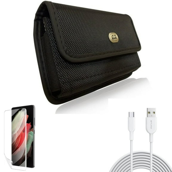 Case Belt Clip & Matte Screen Protector & 6ft USB-C Cable for Samsung Galaxy S22 Plus (S22 ) - Combo Rugged Holster & TPU Film Anti-Glare & Type-C Fast Charger Cord
