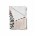 thumbnail image 2 of Teen Room Soft Flannel Fleece Throw Blanket, Kitty Cat with Glasses Tribal Necklace Clasp Fashion Design Print, Cozy Plush for Indoor and Outdoor Use, 50" x 60", Pale Pink Grey, by Ambesonne, 2 of 6