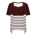 thumbnail image 6 of Scyoekwg Short Sleeve Shirts for Women Crew Neck Pleated Fake Two Piece Blouses Top Loose Shirts Summer Striped Print Comfy Casual Trendy Tshirt Blouses (Brown,XXL), 6 of 7