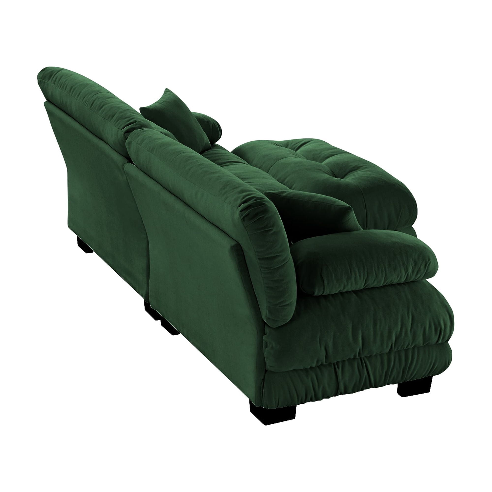 Gewnee 94.4" Chenille Cloud Couch 2-Seater Sectional Sofa, Soft Upholstered Sofa with Ottoman, 2 Lumbar Pillows & 2 Throw Pillows for Living Room, Green