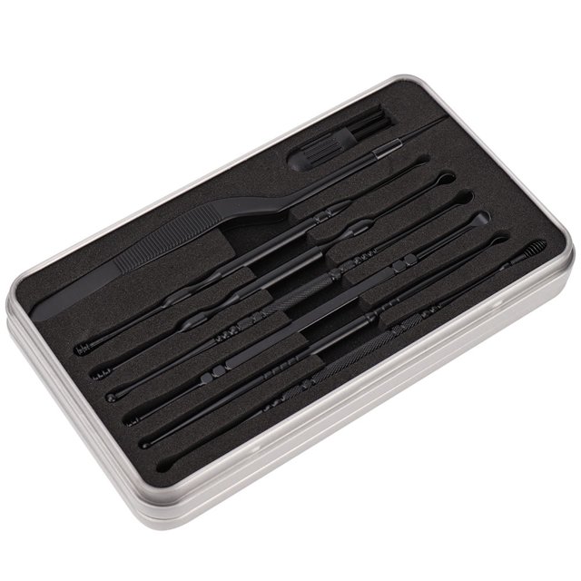 7 unids/set de herramienta de limpieza removedor de cerumen de acero inoxidable con caja de almacenamiento