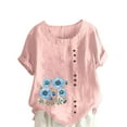thumbnail image 2 of Staron Liquidation Hauts d'Été pour Femmes 2025 Manches Courtes Retroussables Tunique Habillée Grande Taille Coton Lin Décontracté Tendance Col Rond Imprimé Floral Hauts Chemises Amples d'Été, 2 of 4