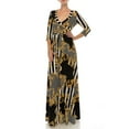 thumbnail image 3 of Bon Rosy, Women's, Silky and Stretchy 3/4 Sleeve Deep V-Neck Floral Printed Maxi Faux Wrap Dress, Black Gold, L, 3 of 3