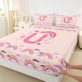 thumbnail image 4 of Feelyou Rainbow Letter U Queen Sheet Sets for Girls, Cute Love Heart Bed Set for Bedroom, Pink, 4-Piece, 4 of 5