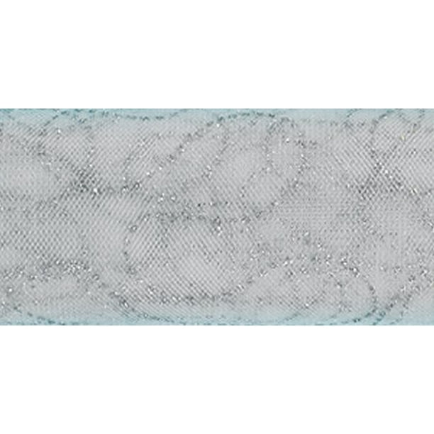 Courbes de Paillettes Tulle 6" de Large 10yd Spool-White W/Silver Glitter
