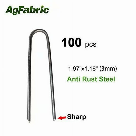 Agfabric 100PACK 1.97" 9Guage Garden Landscape Staples Stakes Pins,Weed Barrier Fabric Ground Cover Soaker Hose Lawn Drippers Irrigation Tubing Wireless Invisible Dog Fence
