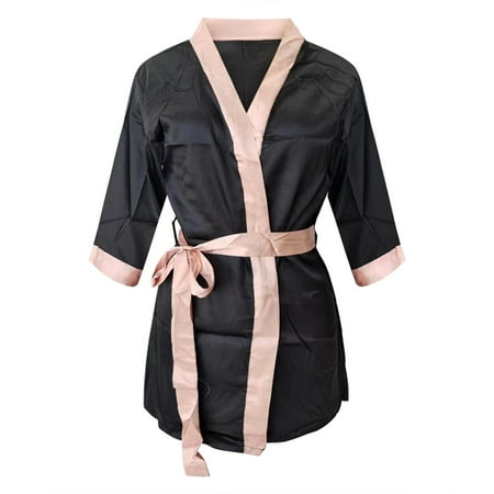 

B91xZ Lingerie For Women Women Silk Long Sleeve Satin Pajamas Sleepwear Robe With Belt Bathrobe Bunny Lingerie for Women Black XL