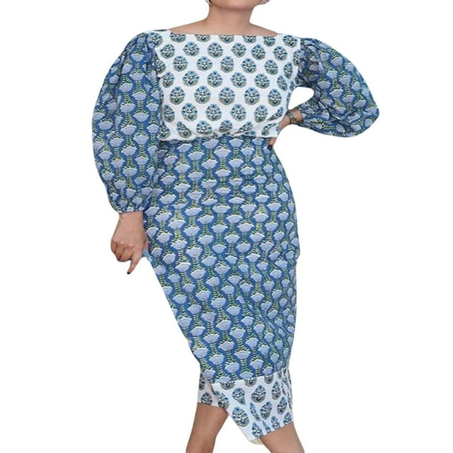 Robe Midi à Imprimé Floral Vintage avec Manches Longues pour Femme