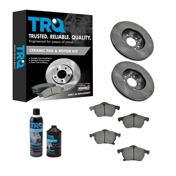 TRQ Front Ceramic Brake Pad & Rotor Kit w/Fluids for Saab 9-3 9-5 Saturn L BKA17117