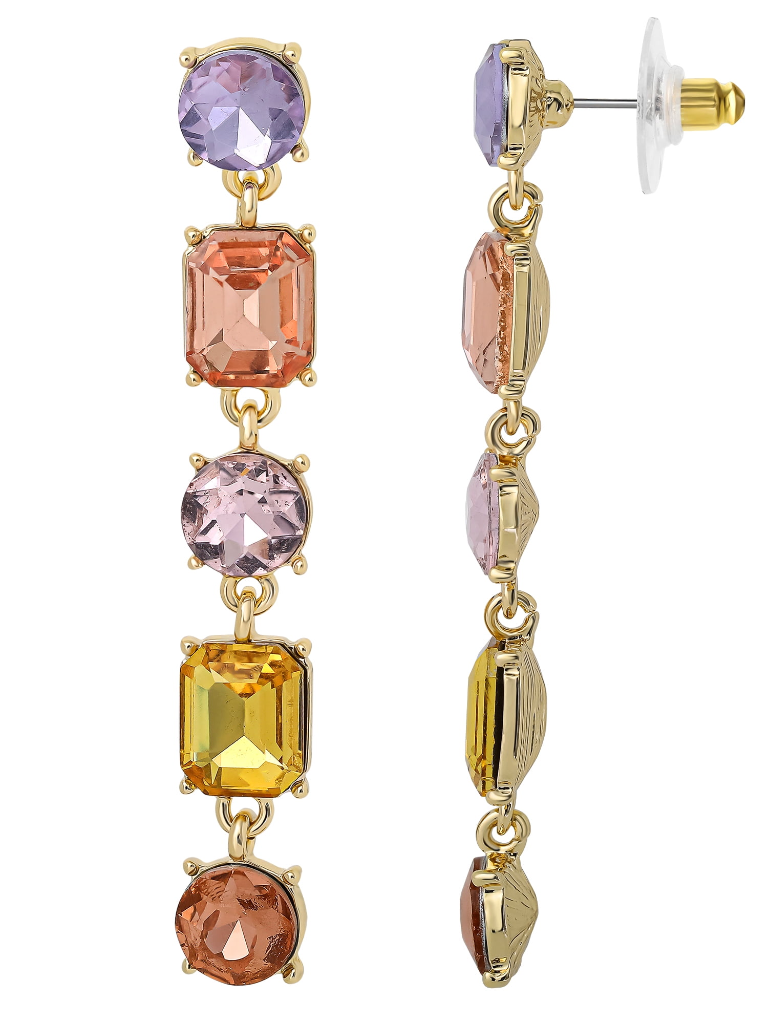 Jessica Simpson Women's Crystal Linear Drop Earrings with Multicolor Accents