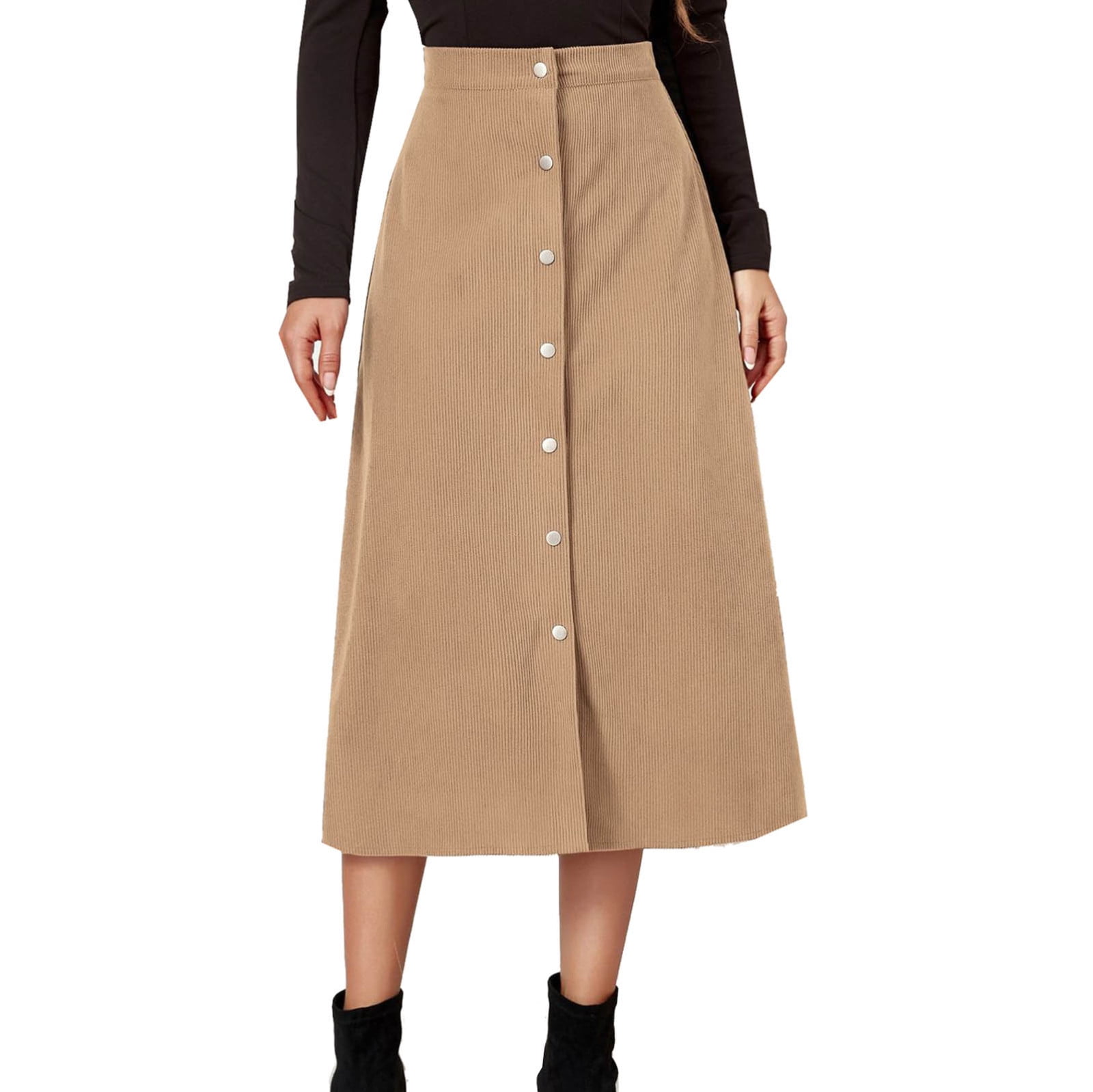 Skirts for Women Trendy High Waist Button Front A Line Corduroy Midi ...