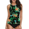 thumbnail image 2 of GEWSEY Swimsuit Tankini Top, Swim Top with Built in Bra, Pink Rose Gold Decorative Floral Tankini Tops Plus Size, Small Green, XL, 2 of 5