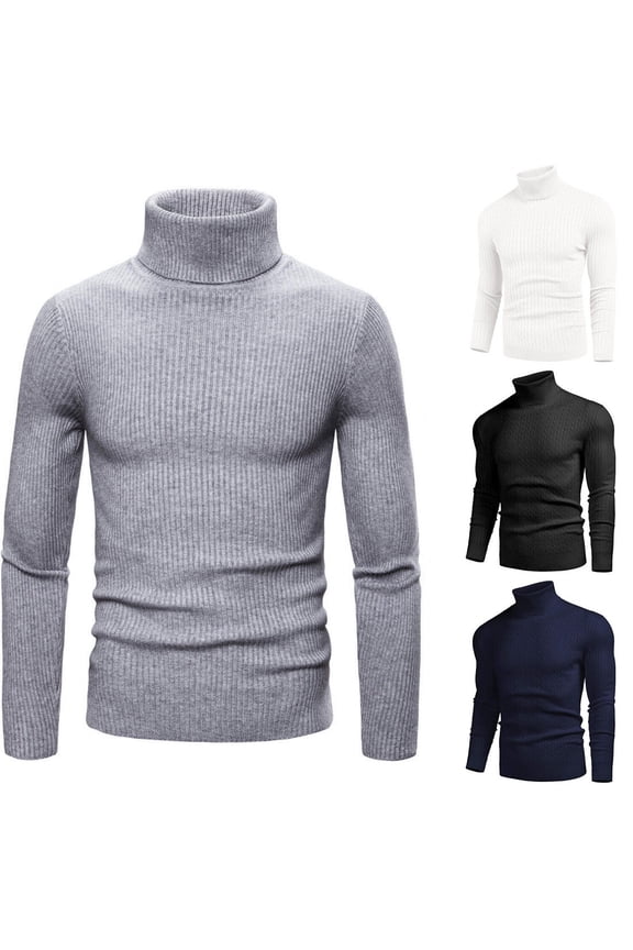 Mens Turtleneck Sweaters Slim Fit Casual Knitted Pullover Thermal Long Sleeve Sweaters Tops