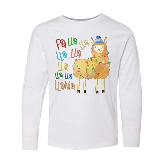 Inktastic Cute Christmas Fa Lla Llama Long Sleeve Youth T-Shirt