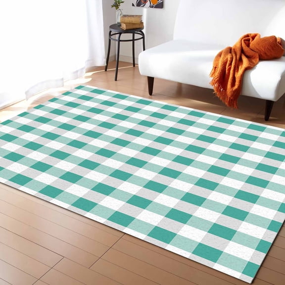 Area Rugs 2.7x5 Ft Green White Grey Buffalo Plaid Texture Non-Slip Washable Rug Indoor Rug Floor Mats Non Shedding Carpet for Living Room Bedroom Dining Room Home Decor