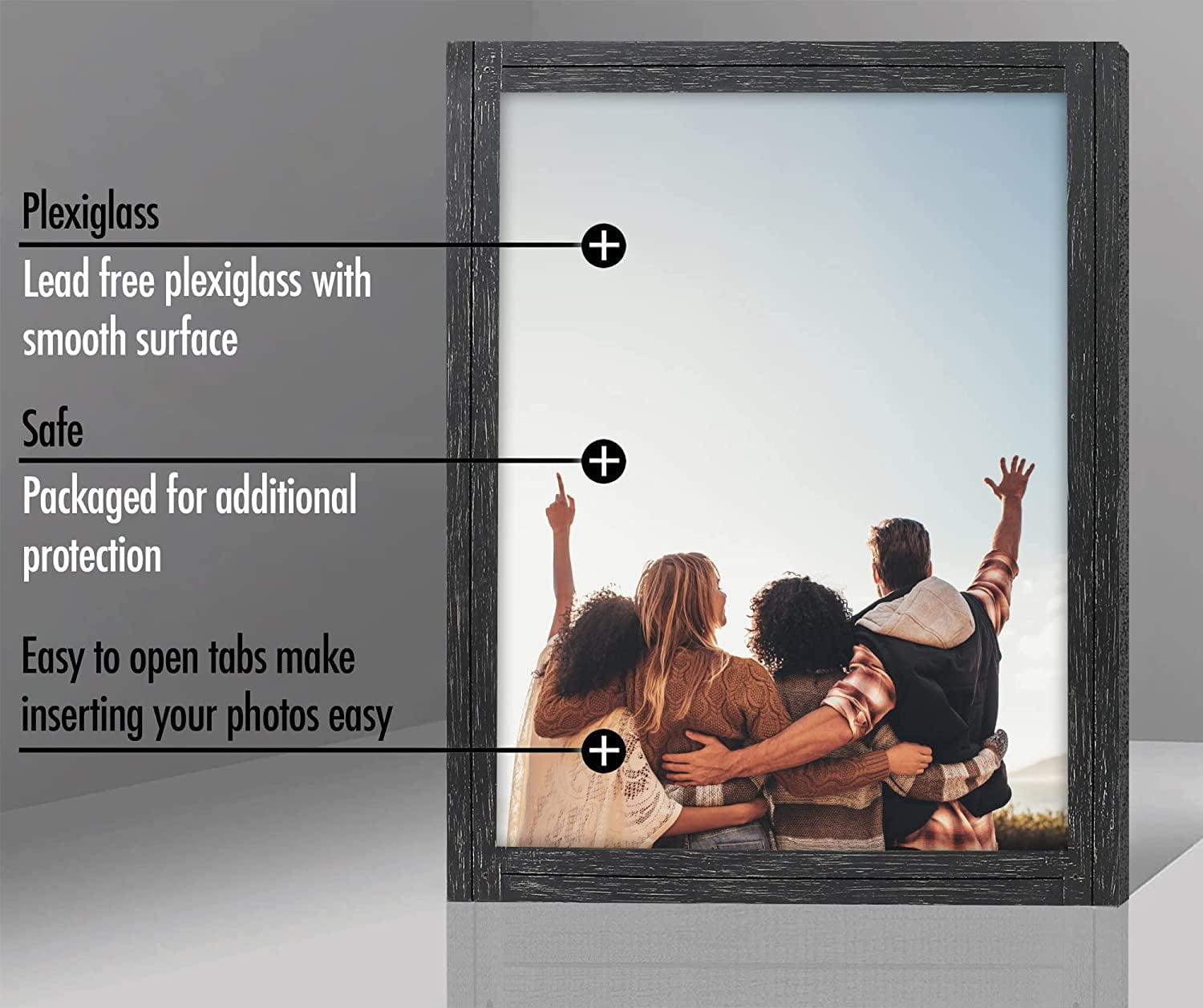 Americanflat 18x24 Rustic Picture Frame in Black with Textured Wood and Plexiglass - Horizontal and Vertical Formats for Wall