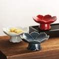 thumbnail image 3 of Frutero con pedestal, centro de mesa, cuenco decorativo con base para compota, cuenco de cerámica para servir postres, bandeja, soporte de exhibición, plato de drenaje con forma de loto, 3 of 8