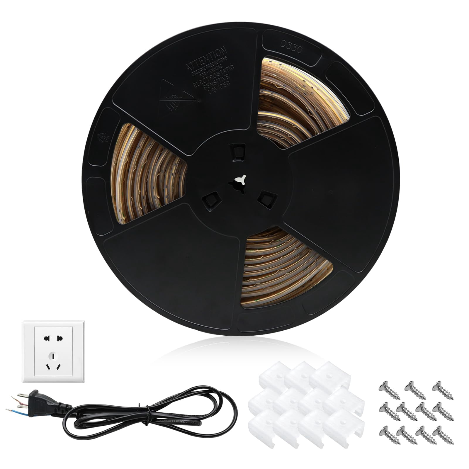 10m (32.8ft) AC 110V-120V COB LED Strip Light, High Density 480 LEDs/m, Super Bright 1500LM/m IP67 Waterproof, Dimmable Flexible LED Tape Light for Indoor Outdoor Use, 3000K Warm White