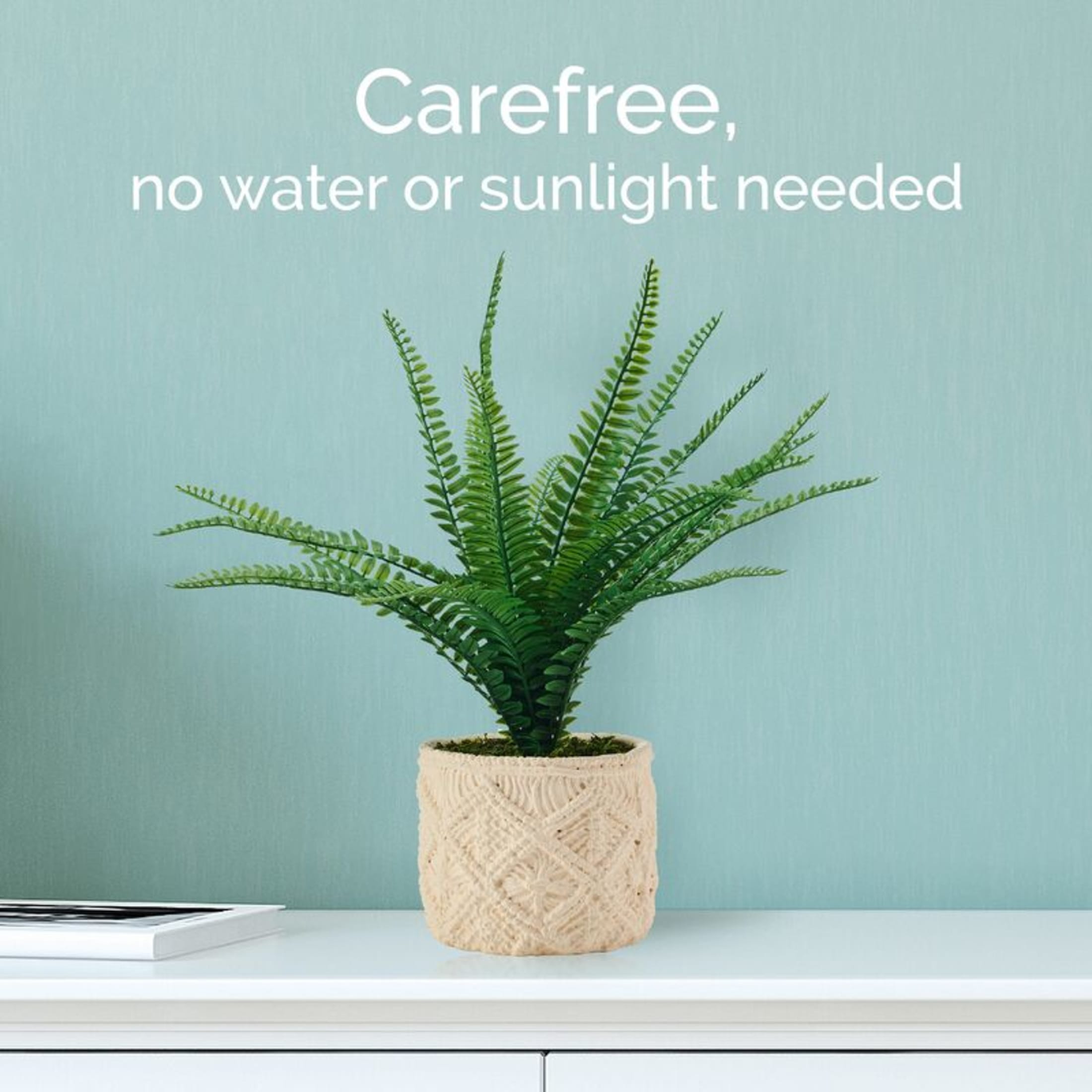 Elements 18 inch Fern in Embossed Cement Pot Green