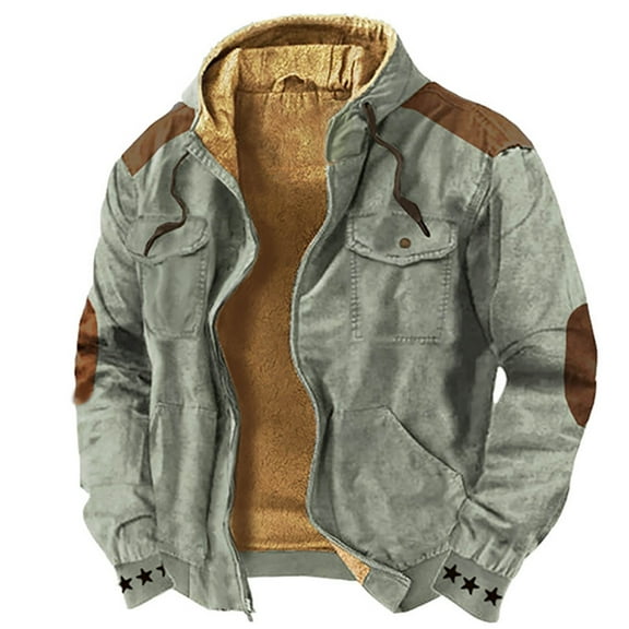 SNOWSONG Men's Winter Jacket-Fleece Zipper Military Coat Thicken Casual Hooded Cargo Bomber Jacket, 1PC Mens Jacket Army Green L