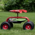 thumbnail image 4 of Sunnydaze Steel Rolling Garden Cart Scooter with Swivel Seat and Tool Tray, Red, 4 of 13