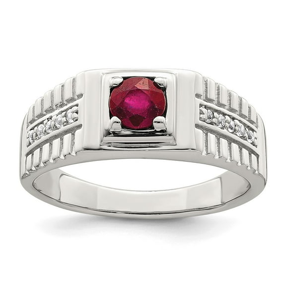 Sterling Silver Rhod-plated Men's African Ruby and White Topaz Ring QR6843