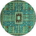 thumbnail image 1 of Ahgly Company Machine Washable Indoor Round Abstract Turquoise Blue Modern Area Rugs, 3' Round, 1 of 4