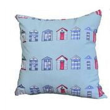 16 x 16 inch, Multi Beach Hut, Stripe Print Pillow, Aqua