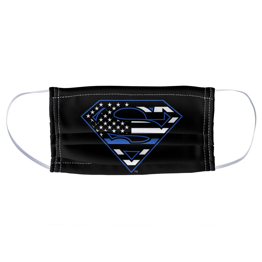 Superman Thin Blue Line Flag Shield Logo Pattern 1-Ply Reusable Face Mask Covering, Unisex