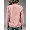 thumbnail image 2 of Women's Pink Denim Button Pocket V-Neck Long Sleeve Blouse, 2 of 6