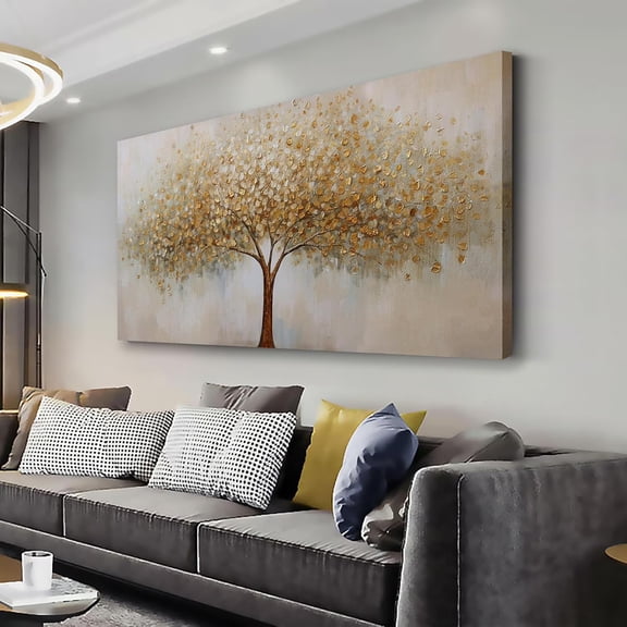 Aaheei Wall Art Abstract Gold Tree of Life Modern Artwork Canvas Painting Tree Pictures Wall Decor for Living Room Bedroom Dining Room Home Office Decor Ready to Hang 20x24