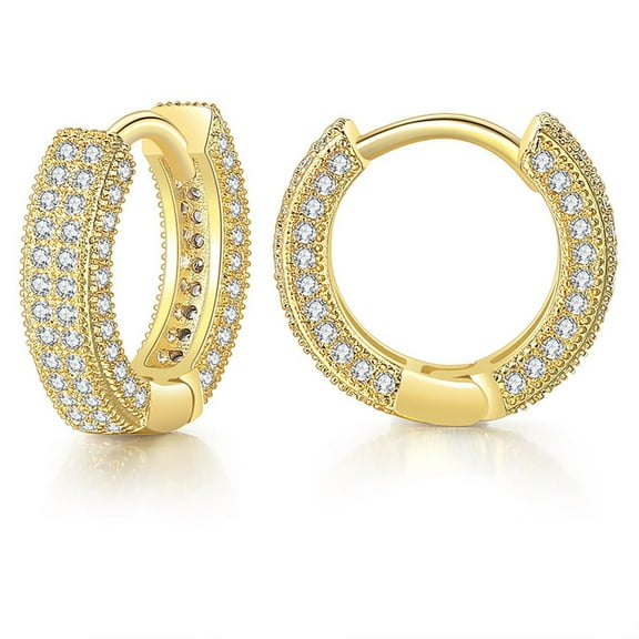 Atobao Lced Out Hoop Earrings Cubic Zirconia Huggie Cartilage Cuff Hypoallergenic 14K Gold Plated Luxury Fashion Round Circle Earrings For Women