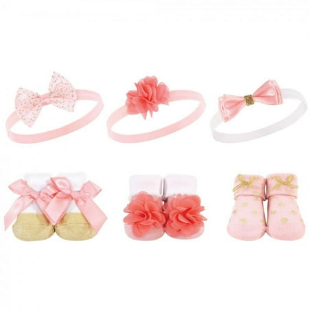 UPC: 0660168582833 | Hudson Baby Infant Girl Headband and Socks Giftset 6pc  Coral Gold  One Size