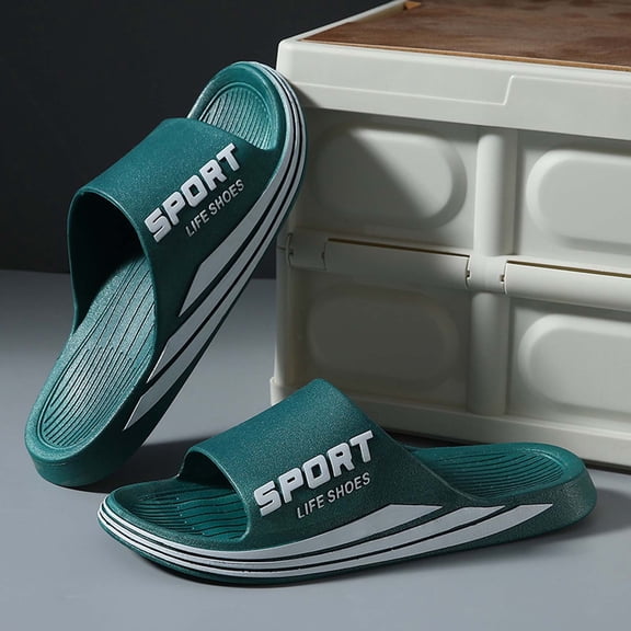 Qicasul Men's slipper Men's Slippers Comfortable Summer Outdoor Indoor Bathroom Beach Couple Unisex Slides Sandals Casual Footwear Green US Size:10